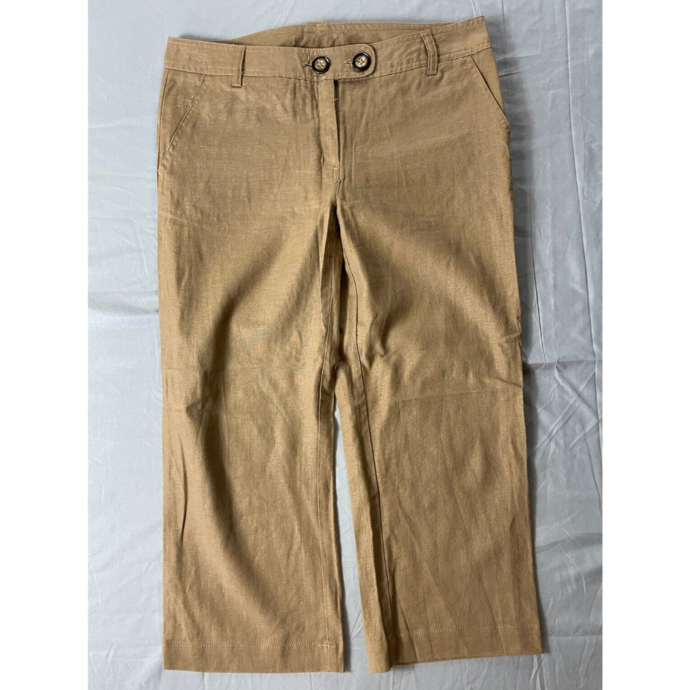 BCBG Maxazria Crop Linen Blend Canvas Chino Pants. Beige, Size 4. EUC!!